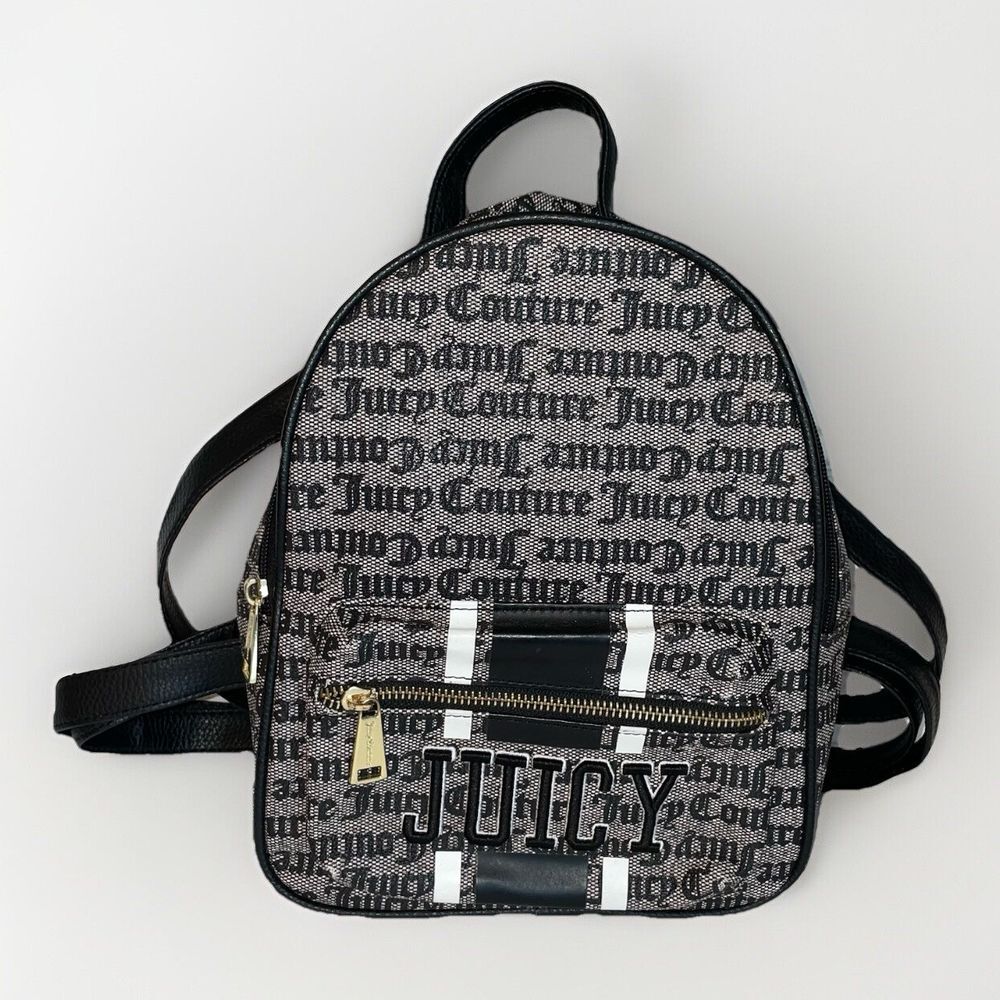 Juicy Couture Mini Backpack Black & White Gold Accents Polyvinyl Embroidered
